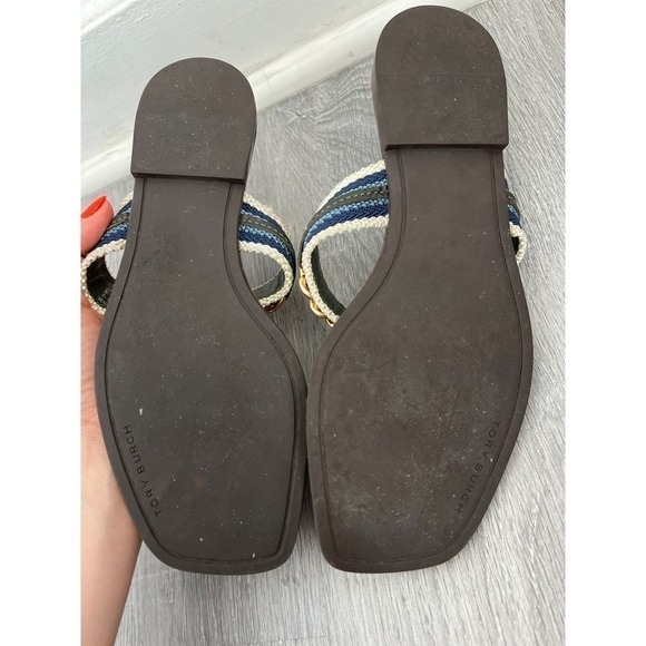 Tory Burch Mini Benton Gold Chain Band Flat Sandals Poblano Yonder Womens 6.5M - Picture 5 of 10